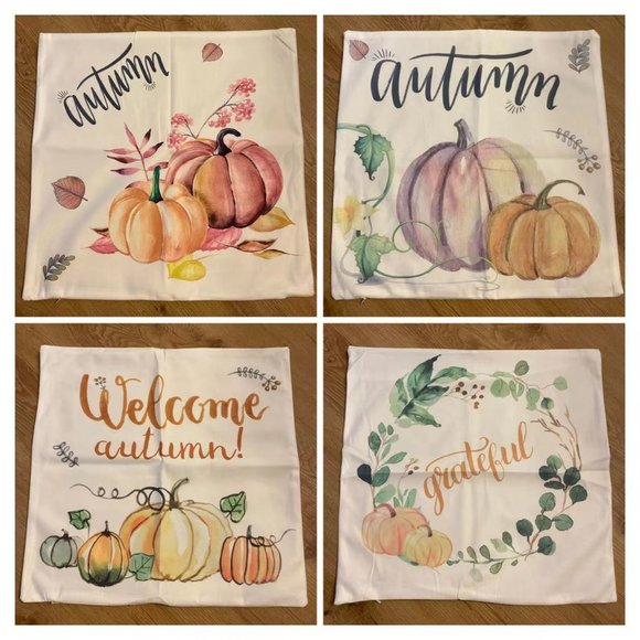 NEW Fall Decor Pillow Covers 18x18 Set of 4- Grateful, 2 Autumn, Welcome Autumn - Picture 2 of 11